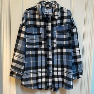 MyStyle 1X Shacket Blue Black White Plaid Check